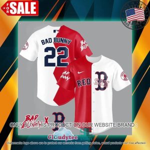 Bad Bunny Boston Red Sox White Red Baseball Jersey, Red Sox Pullover Jersey