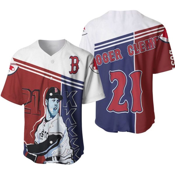 Boston Red Sox Roger Clemens 21 Baseball Jersey, MLB Red Sox Jersey