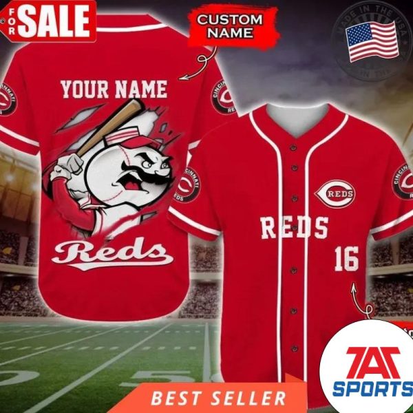 Cincinnati Mascot Mlb Custom Name Number Reds Baseball Jersey, Custom Reds Jersey