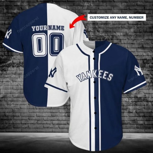 New York Yankees Personalized Navy White Baseball Jersey, New York Yankees Custom Jersey