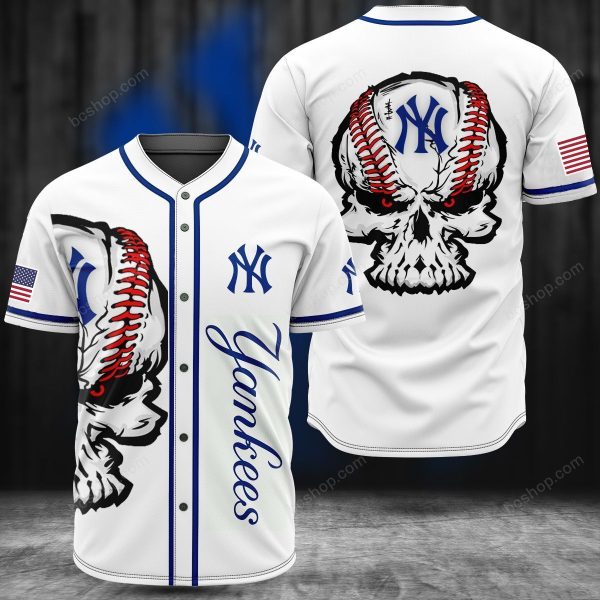 New York Yankees Skull Baseball Jersey, White Yankees Jersey