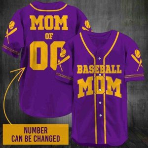 Baseball Mom Custom Number Purple Baseball Jersey, Baseball Mom Gifts