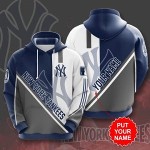 MLB New York Yankees Navy Gray Custom Name 3D Hoodie, Yankees Custom Hoodie