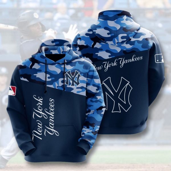 New York Yankees Blue Camo 3D Hoodie, Yankees Pullover Hoodie