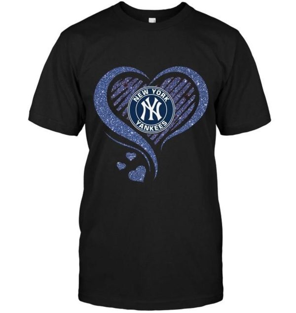 New York Yankees Heart Glittering T-Shirt, MLB T-shirt Yankees
