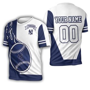 New York Yankees Fire Ball Personalized 3D T-Shirt, Baseball Shirt Yankees