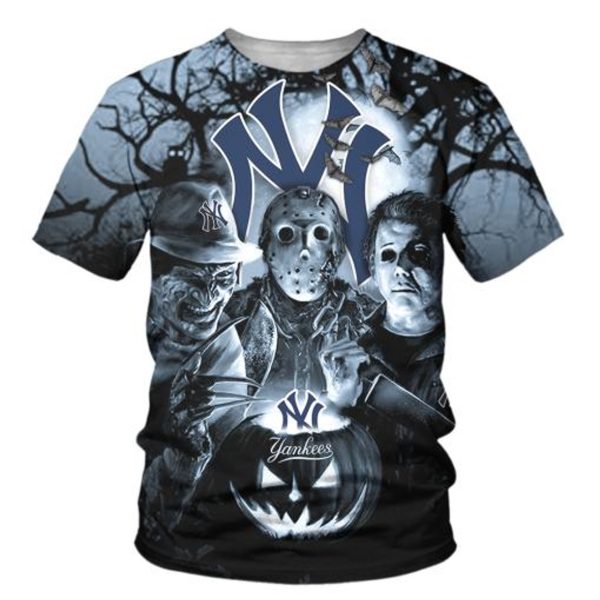 New York Yankees Freddy Krueger Jason Voorhees Michael Myers Halloween 3D T-Shirt, Baseball Shirt Yankees