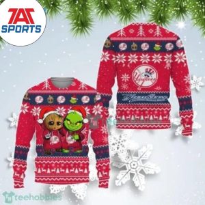 MLB New York Yankees Baby Groot And Grinch Ugly Christmas Sweater, Yankees Ugly Christmas Sweater