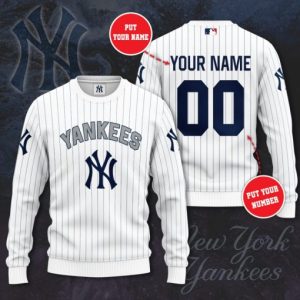 MLB New York Yankees Pinstripe Personalized Ugly Sweater, Yankees Christmas Sweater