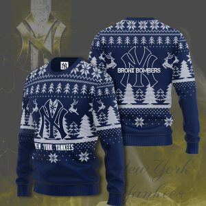 New York Yankees Bronx Bombers Tree And Deer Christmas Ugly Sweater, Yankees Ugly Christmas Sweater