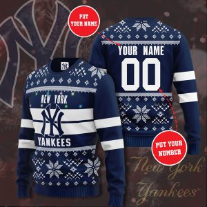 New York Yankees Christmas Snow Personalized Ugly Sweater, Yankees Ugly Christmas Sweater