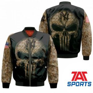 MLB New York Yankees Camouflage Skull American Flag Bomber Jacket, Yankees MLB Jacket
