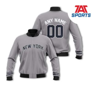 MLB New York Yankees Personalized Gray Bomber Jacket, Yankees MLB Jacket