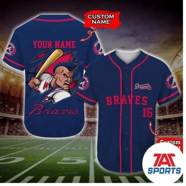 Atlanta Braves Mascot MLB Custom Name Number Baseball Jersey, Braves Pullover Jersey