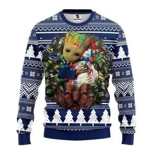 Baby Groot Hug Cleveland Indians Ugly Christmas Sweater, Cleveland Indians Christmas Sweater
