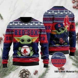 Baby Yoda Boston Red Sox Ugly Christmas Sweater, Red Sox Ugly Sweater