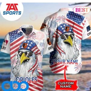 Baltimore Orioles American Flag Eagle MLB Independence Day Personalized Hawaiian Shirt, Baltimore Orioles Hawaiian Shirt