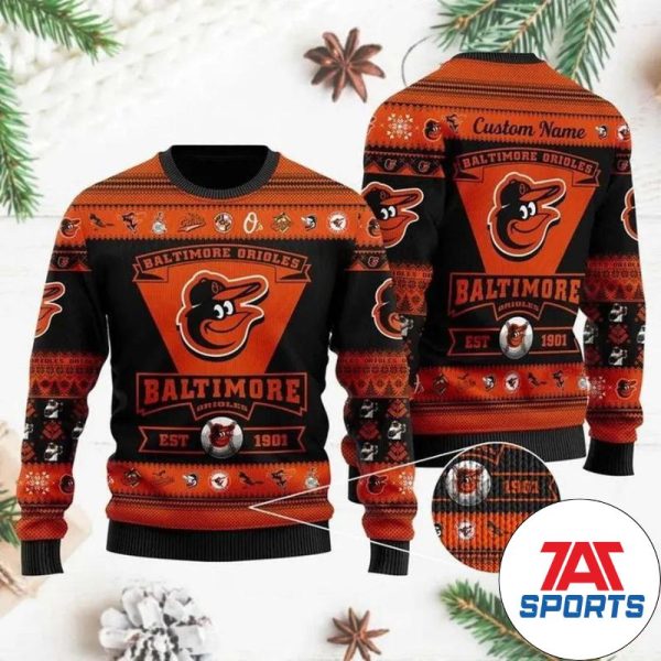 Baltimore Orioles Personalized Christmas Ugly Sweater, Orioles Christmas Sweater
