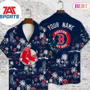 Boston Red Sox Baseball Pattern Vintage Custom Name Hawaiian Shirt, Hawaiian Red Sox Shirt