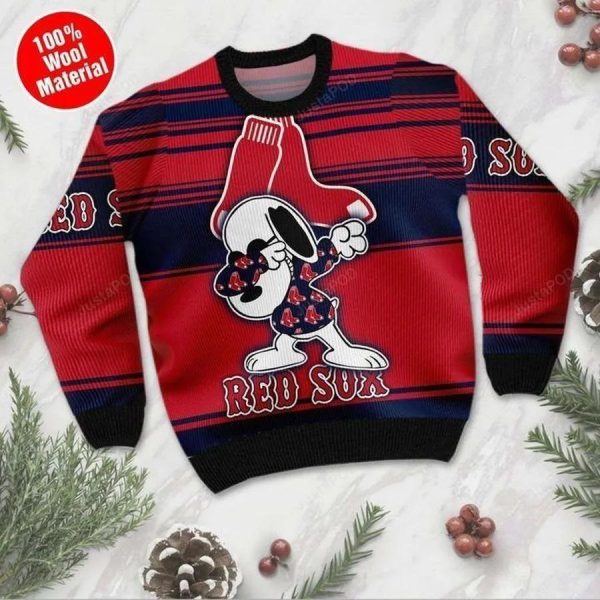 Boston Red Sox Snoopy Dabbing The Peanuts Ugly Christmas Sweater, Red Sox Christmas Sweater