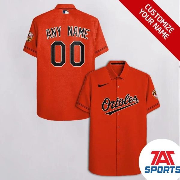 Custom Name Number Baltimore Orioles Orange Black Words MLB Hawaiian Shirt, Orioles Hawaiian Shirt