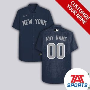 Custom Name Number New York Yankees Jeans Color MLB Hawaiian Shirt, Yankees Aloha Shirt