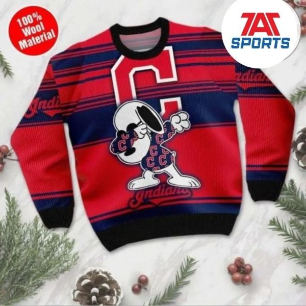 MLB Cleveland Indians Snoopy Dabbing Ugly Sweater, Cleveland Indians Christmas Sweater