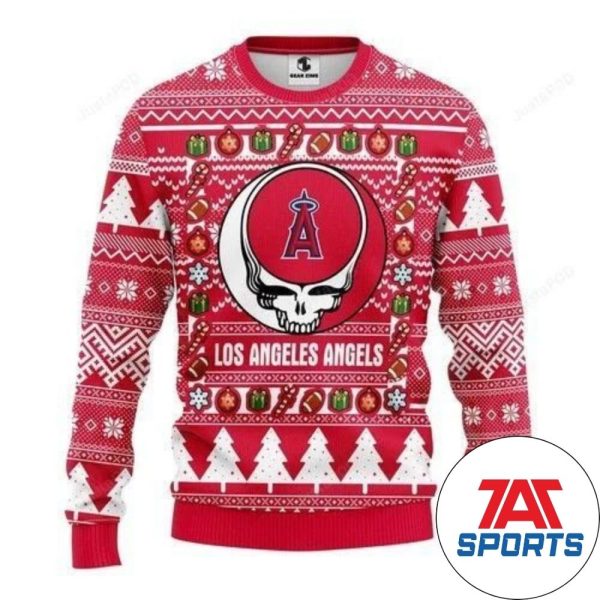 MLB Los Angeles Angels Grateful Dead Skull Ugly Sweater, Los Angeles Angels Christmas Sweater
