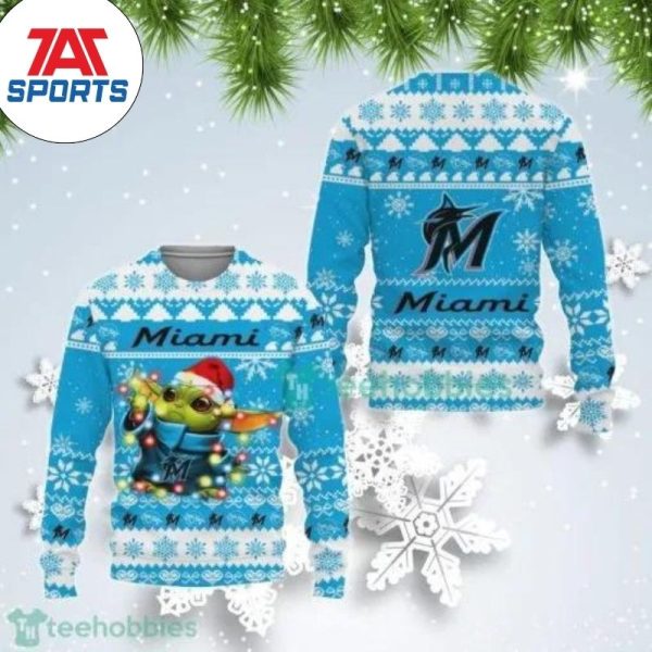 MLB Miami Marlins Baby Yoda Star Wars Ugly Christmas Sweater, Miami Marlins Ugly Sweater