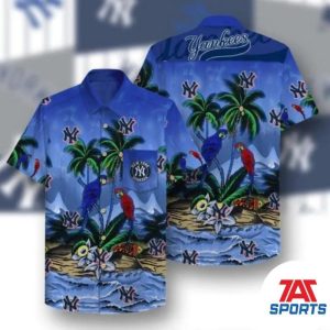 MLB New York Yankees Parrots Couple Hawaiian Shirt, Yankees Tropical Shirt