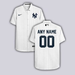 MLB New York Yankees Personalized Pinstripe White Hawaiian Shirt, Yankees Hawaiian Shirts