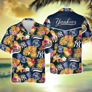 MLB New York Yankees Tropical Flower Pattern Hawaiian Shirt, Yankees Tropical Shirt