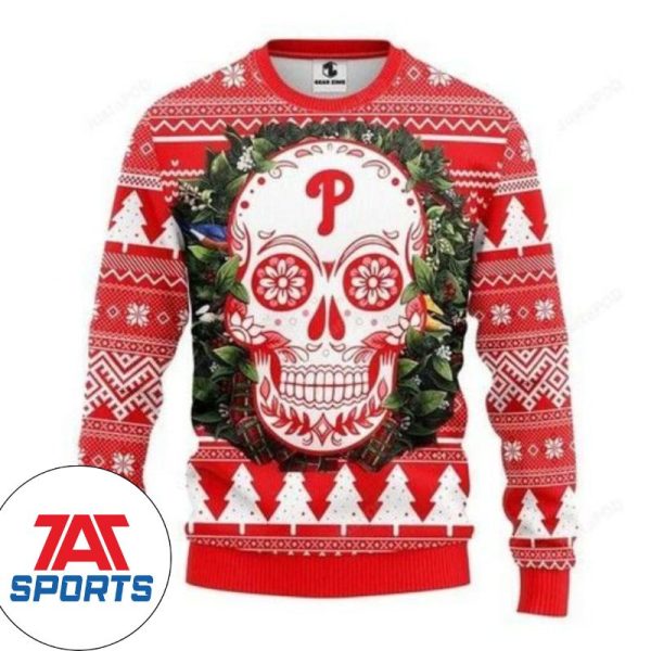 MLB Philadelphia Phillies Skull Christmas Ugly Sweater, Philadelphia Phillies Ugly Sweater