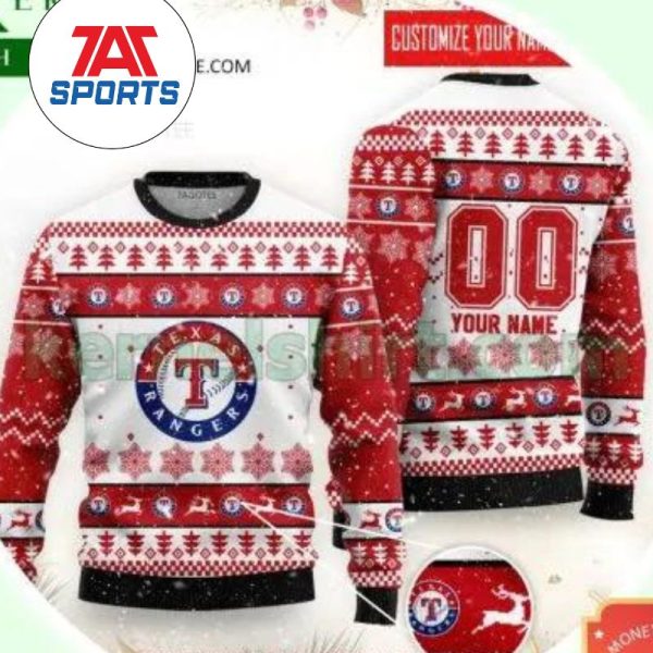 MLB Texas Rangers Custom Name Number Sweater, Texas Rangers Christmas Sweater