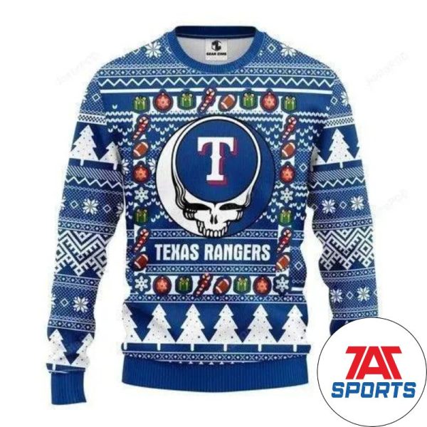 MLB Texas Rangers Grateful Dead Ugly Sweater, Texas Rangers Christmas Sweater