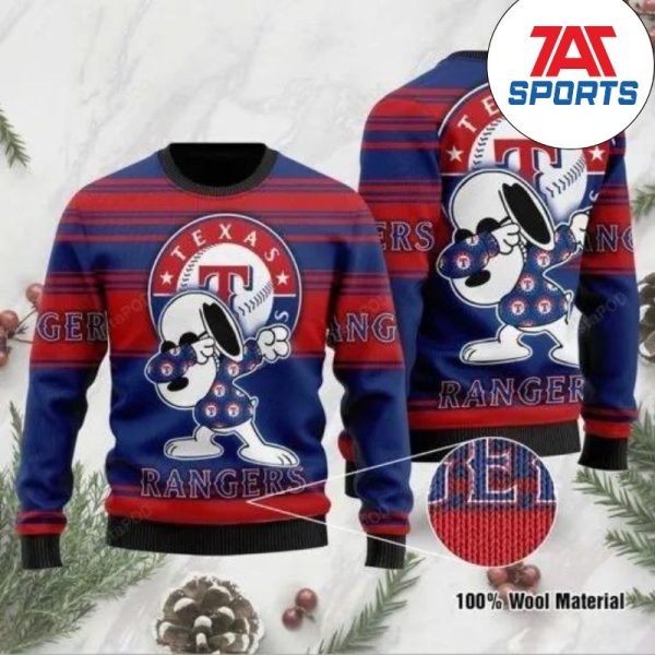 MLB Texas Rangers Snoopy Dabbing The Peanuts Ugly Sweater, Texas Rangers Christmas Sweater