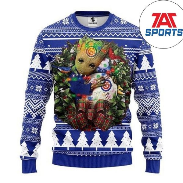 Mlb Chicago Cubs Groot Hug Christmas Ugly Sweater, Cubs Christmas Sweater