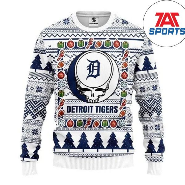 Mlb Detroit Tigers Grateful Dead Christmas Ugly Sweater, Detroit Tigers Christmas Sweater