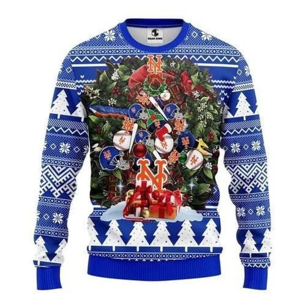 Mlb New York Mets Tree Christmas Ugly Christmas Sweater, Mets Christmas Sweater