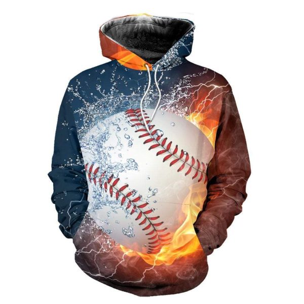Baseball Fire And Water 3D Hoodie, 3D Baseball Hoodie