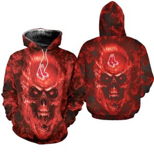 Boston Red Sox Burning Skull 3D Hoodie Gift For Red Sox Fan 1