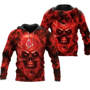 Boston Red Sox Burning Skull 3D Hoodie Gift For Red Sox Fan 2