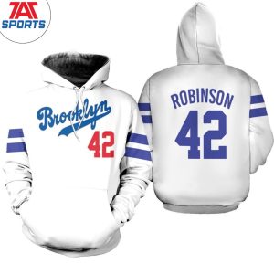 Brooklyn Dodgers Jackie Robinson 42 White Jersey Hoodie, Dodgers Pullover Hoodie