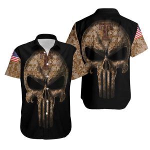 Camouflage Skull Texas Rangers American Flag MLB Hawaiian Shirt, Rangers Hawaiian Shirt