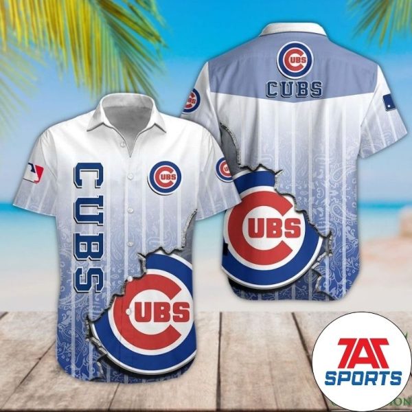 Chicago Cubs Blue Pattern Hawaiian Shirt, Chicago Cubs Tropical Shirt
