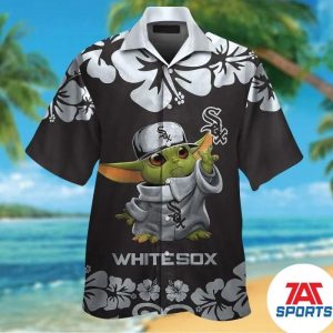 Chicago White Sox Baby Yoda Short Sleeve Button Up Tropical Aloha MLB Hawaiian Shirt, White Sox Hawaiian Shirt
