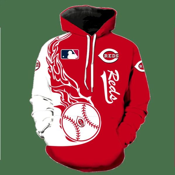 Cincinnati Reds Fire Ball Baseball MLB 3D Hoodie, Reds Pullover