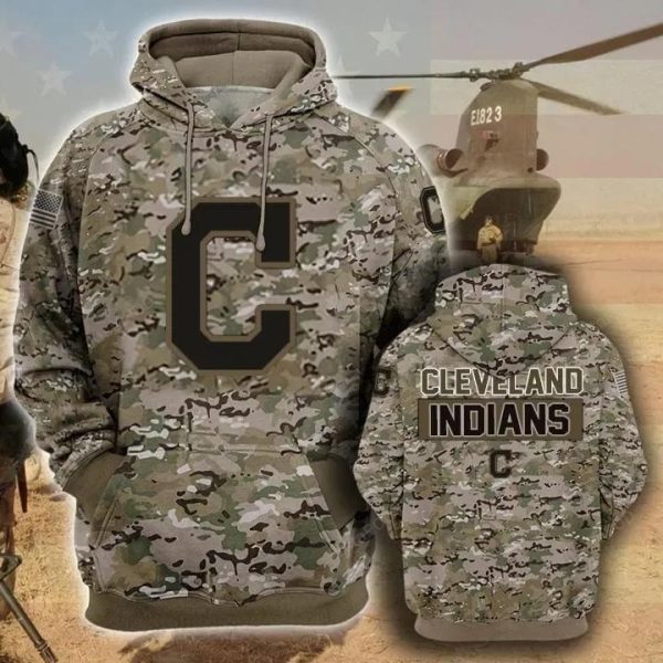 Cleveland Indians Camouflage Veteran 3D Hoodie, Cleveland Baseball Hoodie