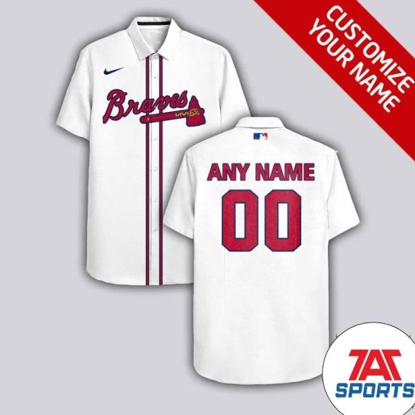 Custom Name Number Atlanta Braves White Hawaiian Shirt, Braves Hawaiian Shirt