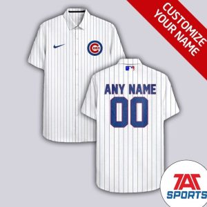 Custom Name Number Chicago Cubs Nike White Blue Stripes Hawaiian Shirt
